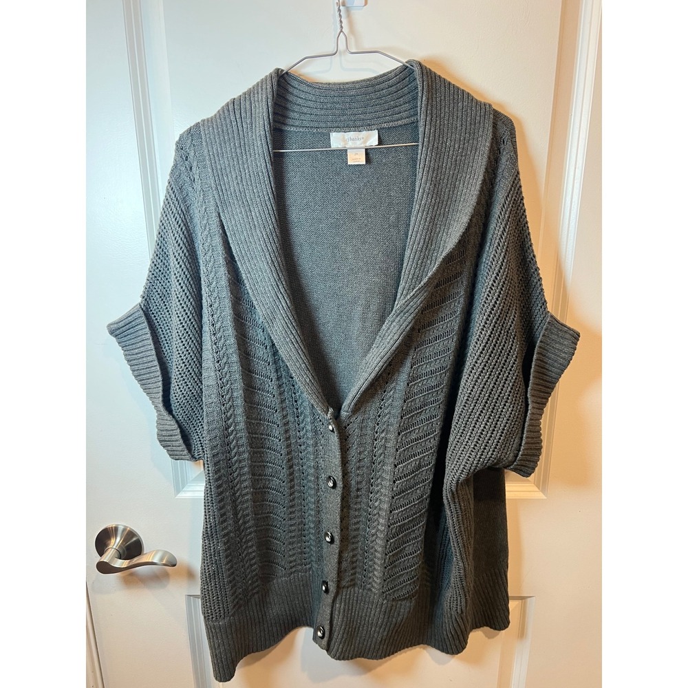 CJ Banks Womens Cardigan Shawl Collar Pointelle Knit Gray 2X